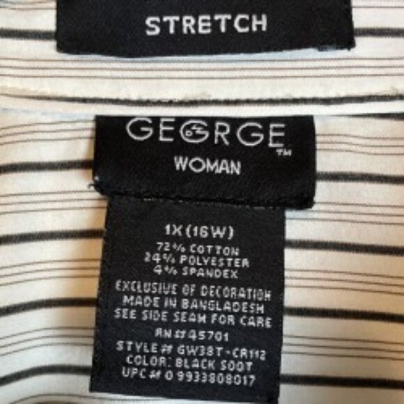 GEORGE WOMAN WHITE STRETCH SHIRT W/ BLACK & TAN STRIPES 3/4 SLEEVE SIZE 1X/16W - Picture 3 of 6